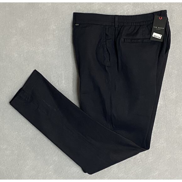 Ted Baker Men's 32x30 Dress Pants Kimmel Slim Fit Linen Blend Solid Navy NEW